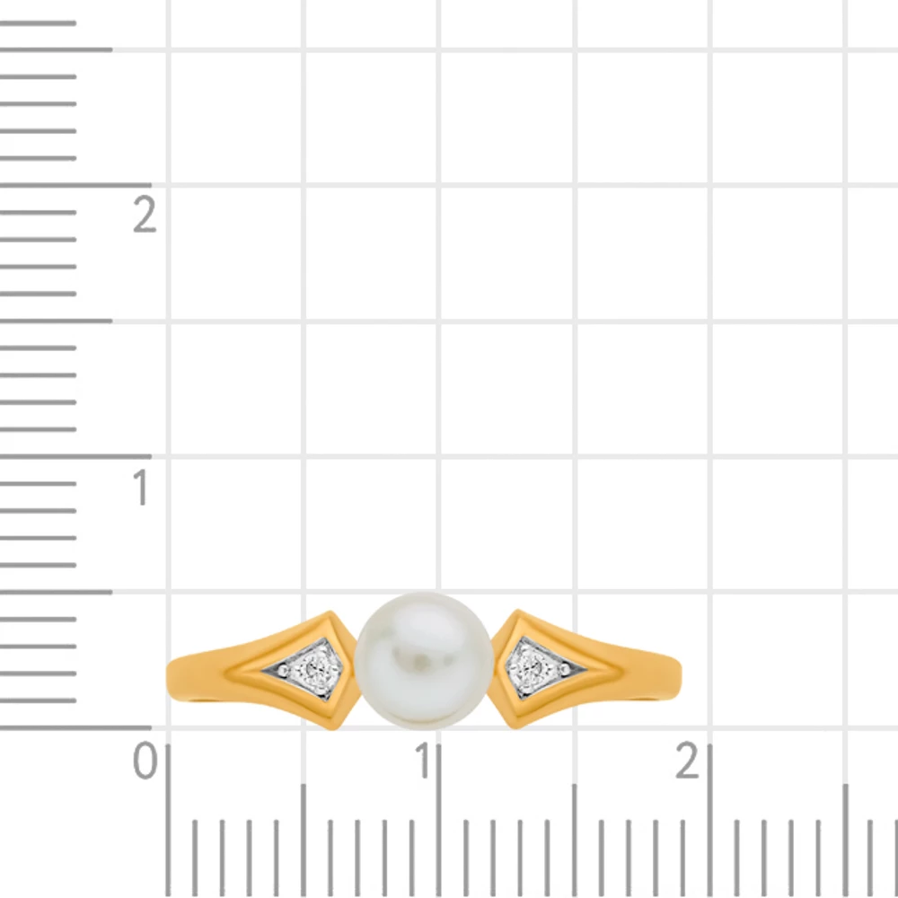 Кольцо с культивированным жемчугом и фианитами из красного золота 585 пробы 2