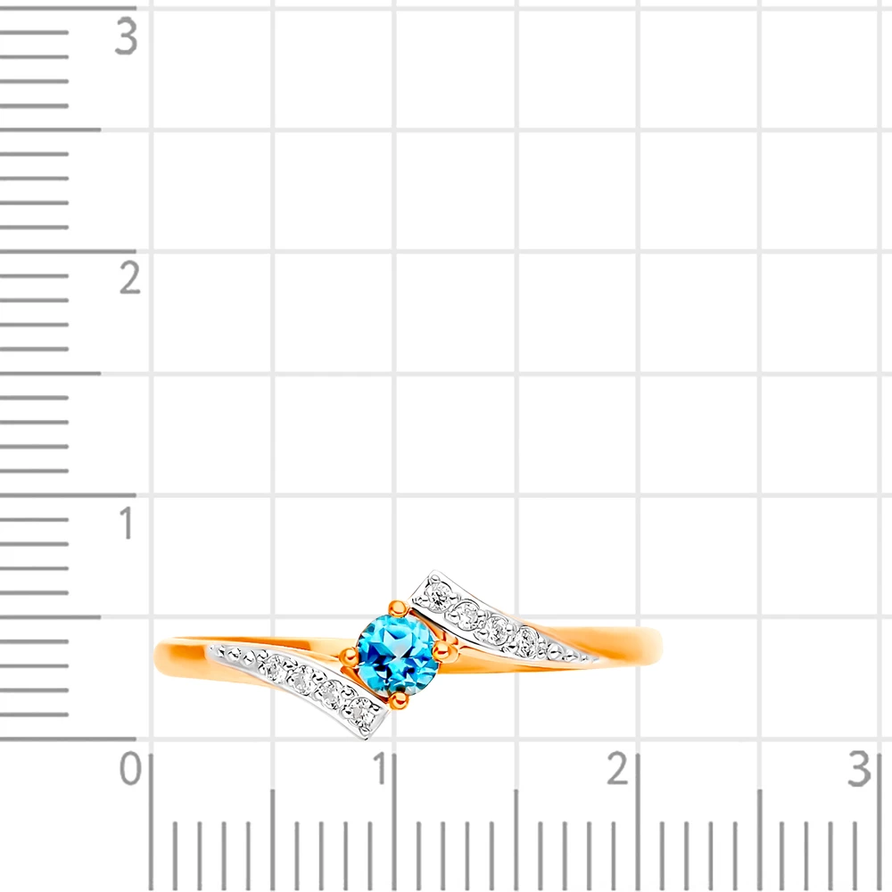Кольцо с топазом лондон и фианитами из красного золота 585 пробы 2