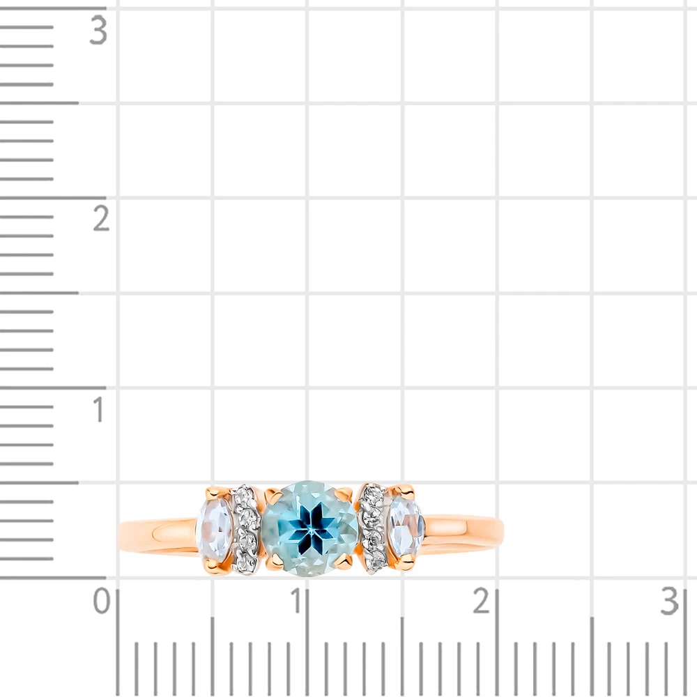 Кольцо с топазом и фианитами из красного золота 585 пробы 2