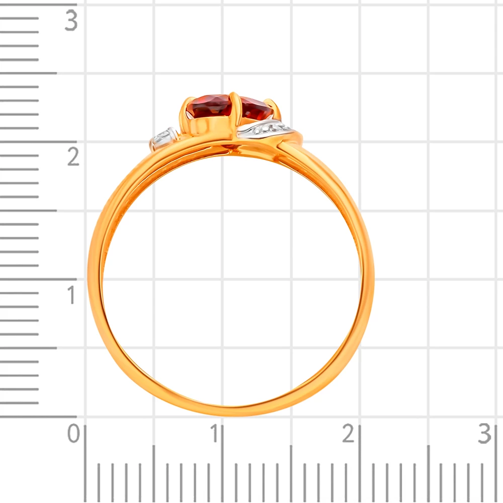 Кольцо с гранатом и фианитами из красного золота 585 пробы 3