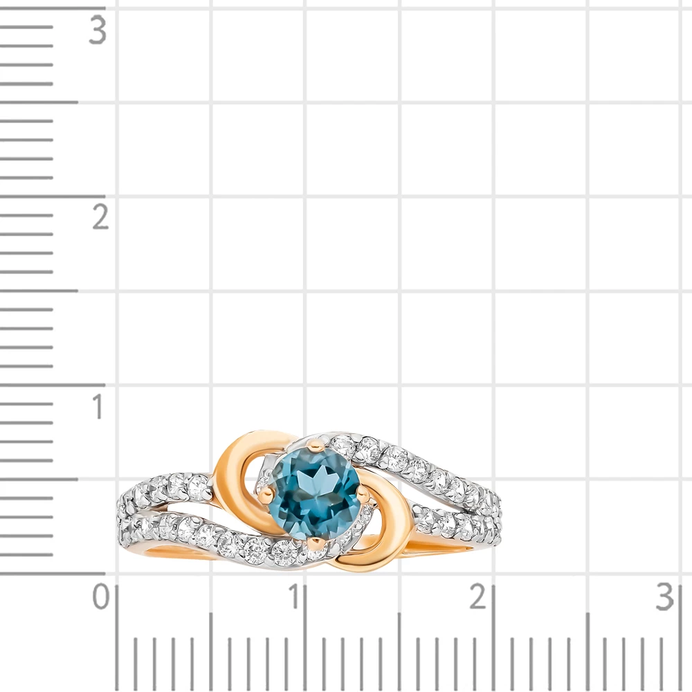 Кольцо с топазом лондон и фианитами из красного золота 585 пробы 2