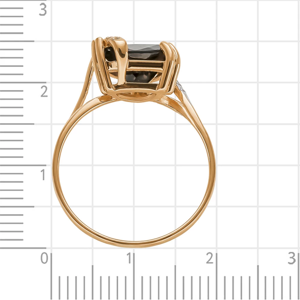 Кольцо с раух-топазом и фианитами из красного золота 585 пробы 3