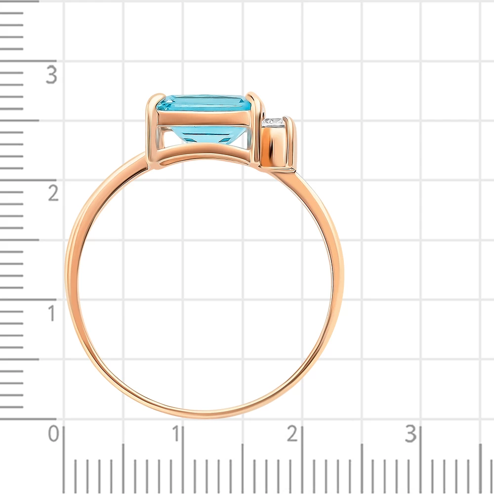 Кольцо с топазом и фианитом из красного золота 585 пробы 3