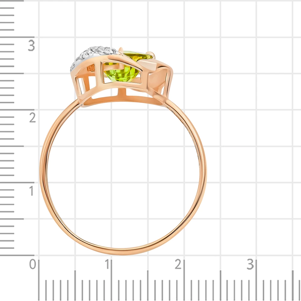 Кольцо с хризолитом и фианитами из красного золота 585 пробы 3