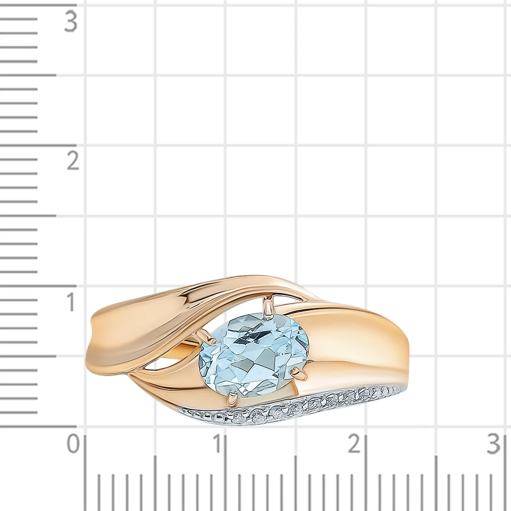Кольцо с топазом и фианитами из красного золота 585 пробы 2