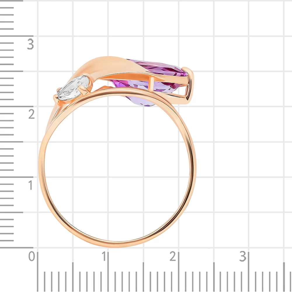 Кольцо с аметистом и фианитом из красного золота 585 пробы 3