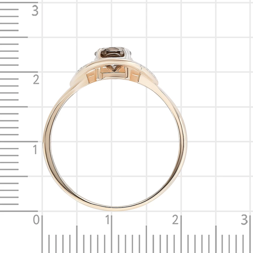 Кольцо с раух-топазом и фианитами из красного золота 585 пробы 3