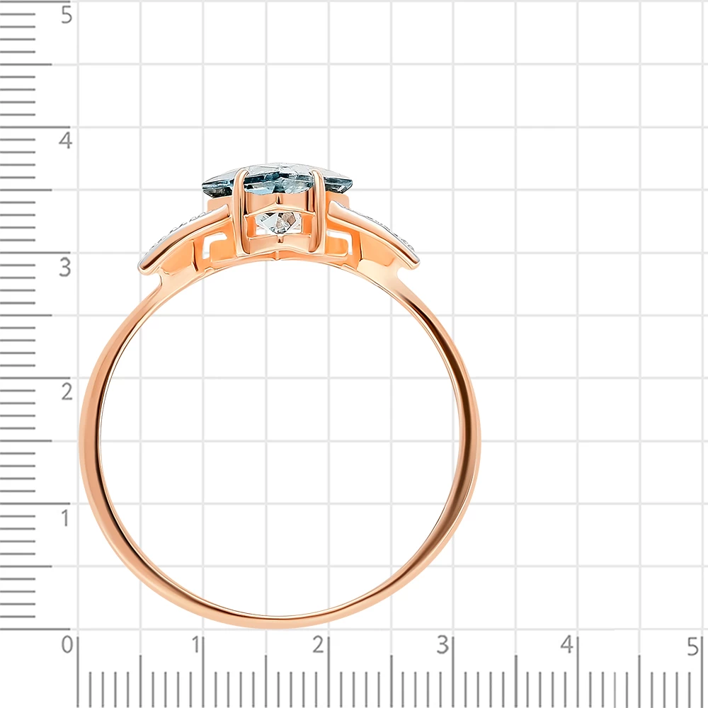 Кольцо с топазом лондон и фианитами из красного золота 585 пробы 3