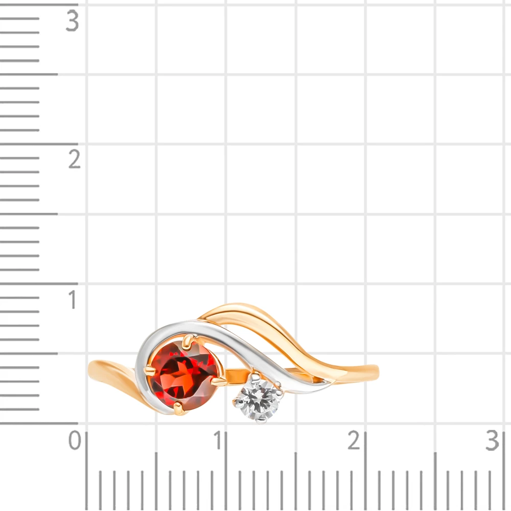 Кольцо с гранатом и фианитом из красного золота 585 пробы 2