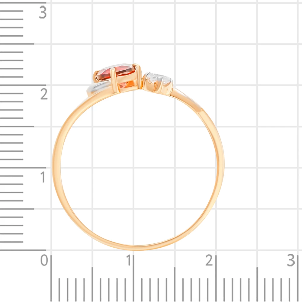 Кольцо с гранатом и фианитом из красного золота 585 пробы 3