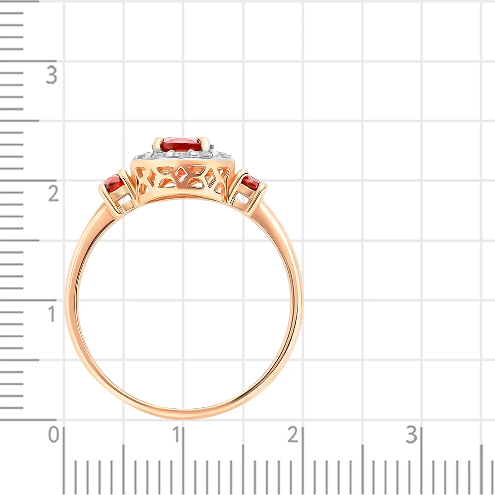 Кольцо с гранатом и фианитами из красного золота 585 пробы 3