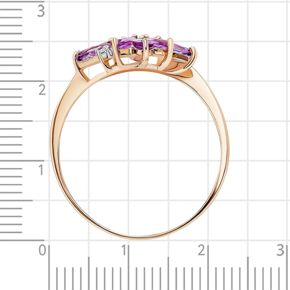 Кольцо с аметистом и фианитами из красного золота 585 пробы 3