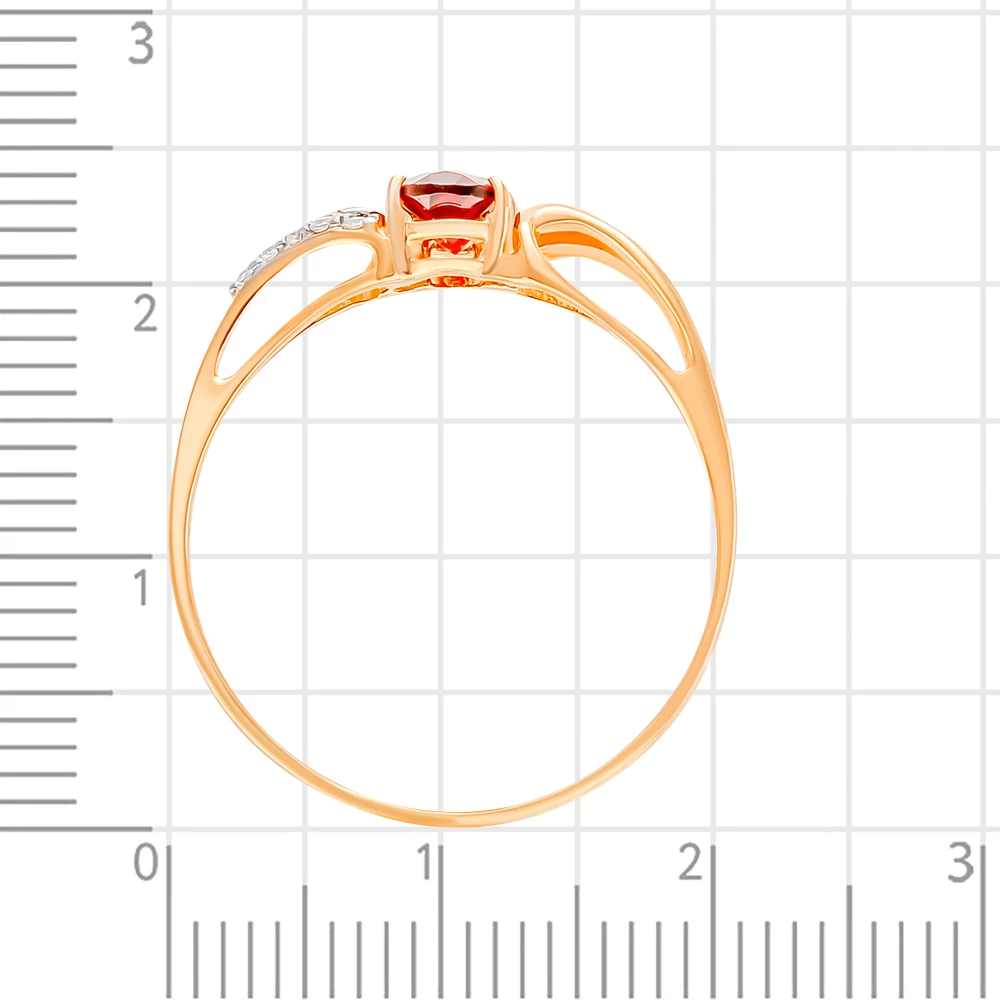 Кольцо с гранатом и фианитами из красного золота 585 пробы 3