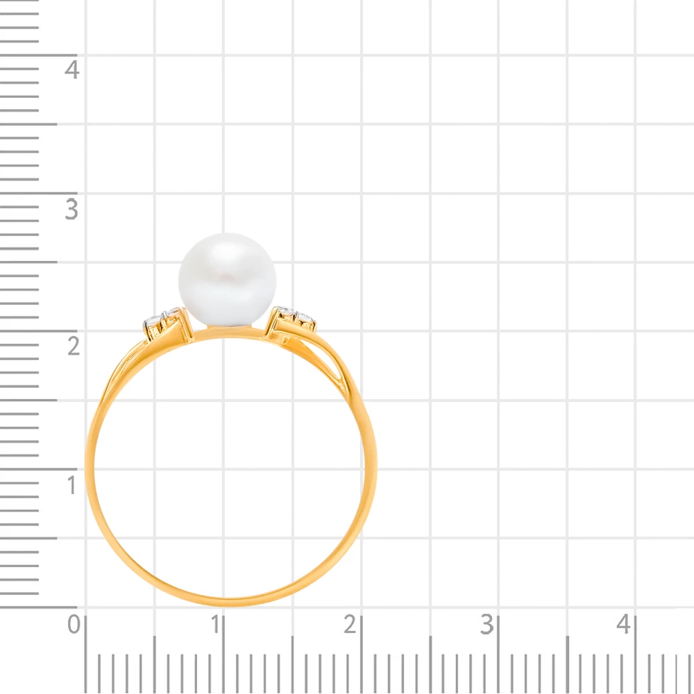 Кольцо с культивированным жемчугом и фианитами из красного золота 585 пробы 3
