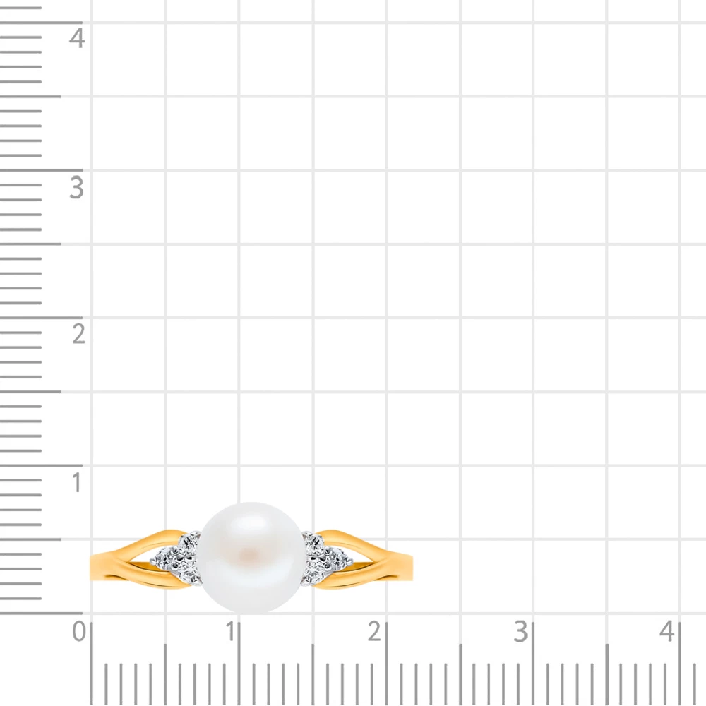Кольцо с культивированным жемчугом и фианитами из красного золота 585 пробы 2