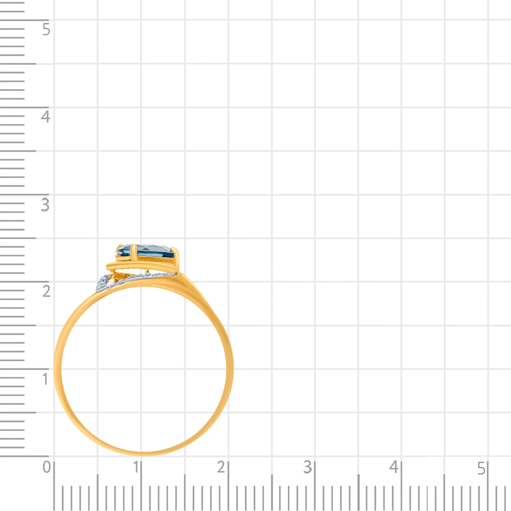 Кольцо с топазом лондон и фианитами из красного золота 585 пробы 3