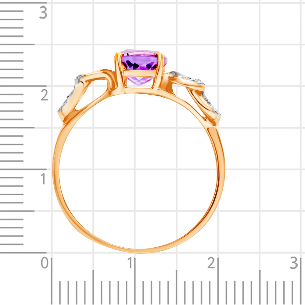 Кольцо с аметистом и фианитами из красного золота 375 пробы 3