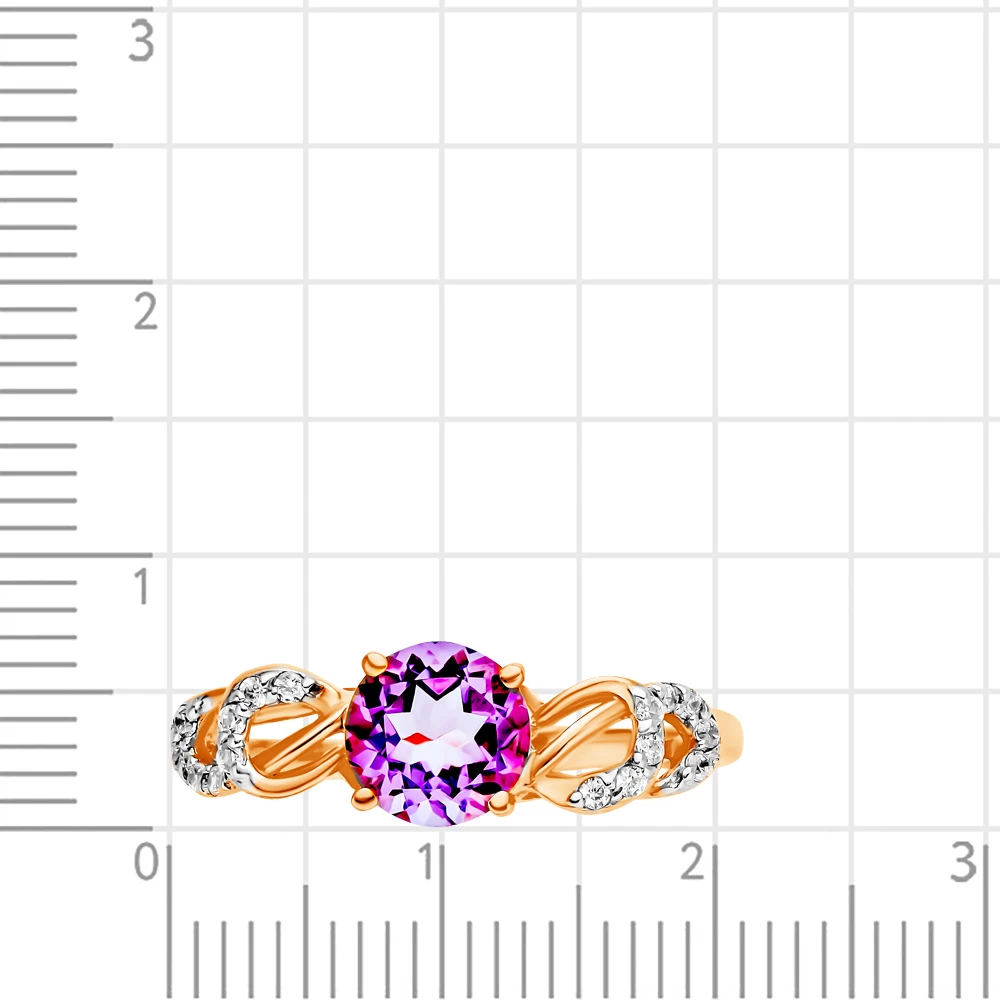 Кольцо с аметистом и фианитами из красного золота 375 пробы 2