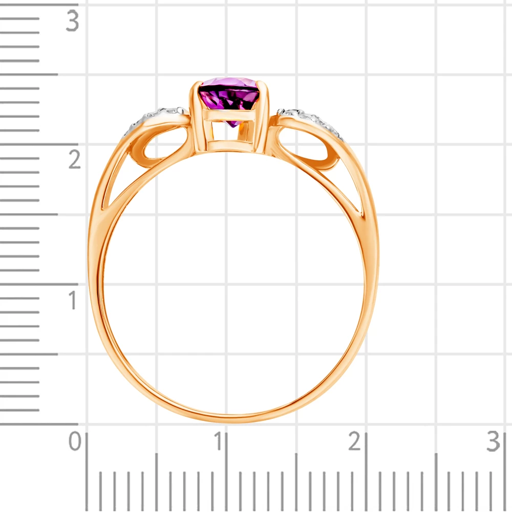 Кольцо с аметистом и фианитами из красного золота 375 пробы 4