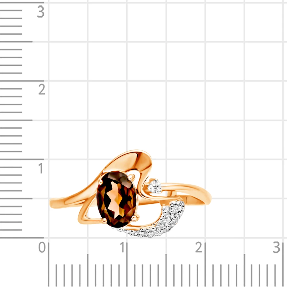Кольцо с раух-топазом и фианитами из красного золота 375 пробы 2