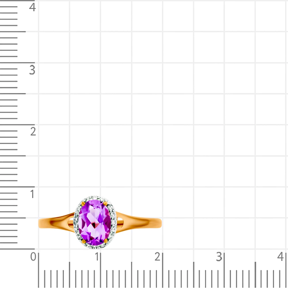 Кольцо с аметистом и фианитами из красного золота 585 пробы 2