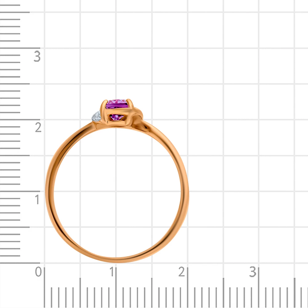 Кольцо с аметистом и фианитами из красного золота 585 пробы 3