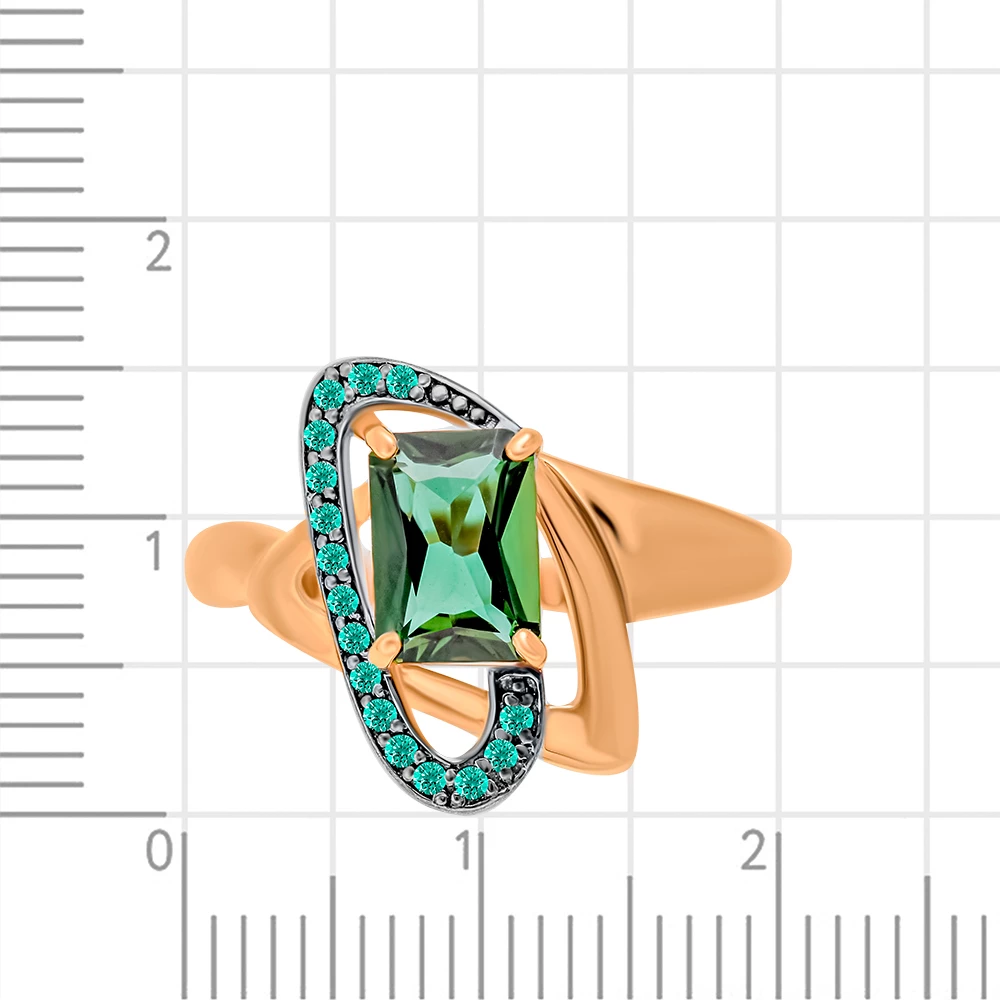 Кольцо с турмалином синтетическим и фианитами из красного золота 585 пробы 2