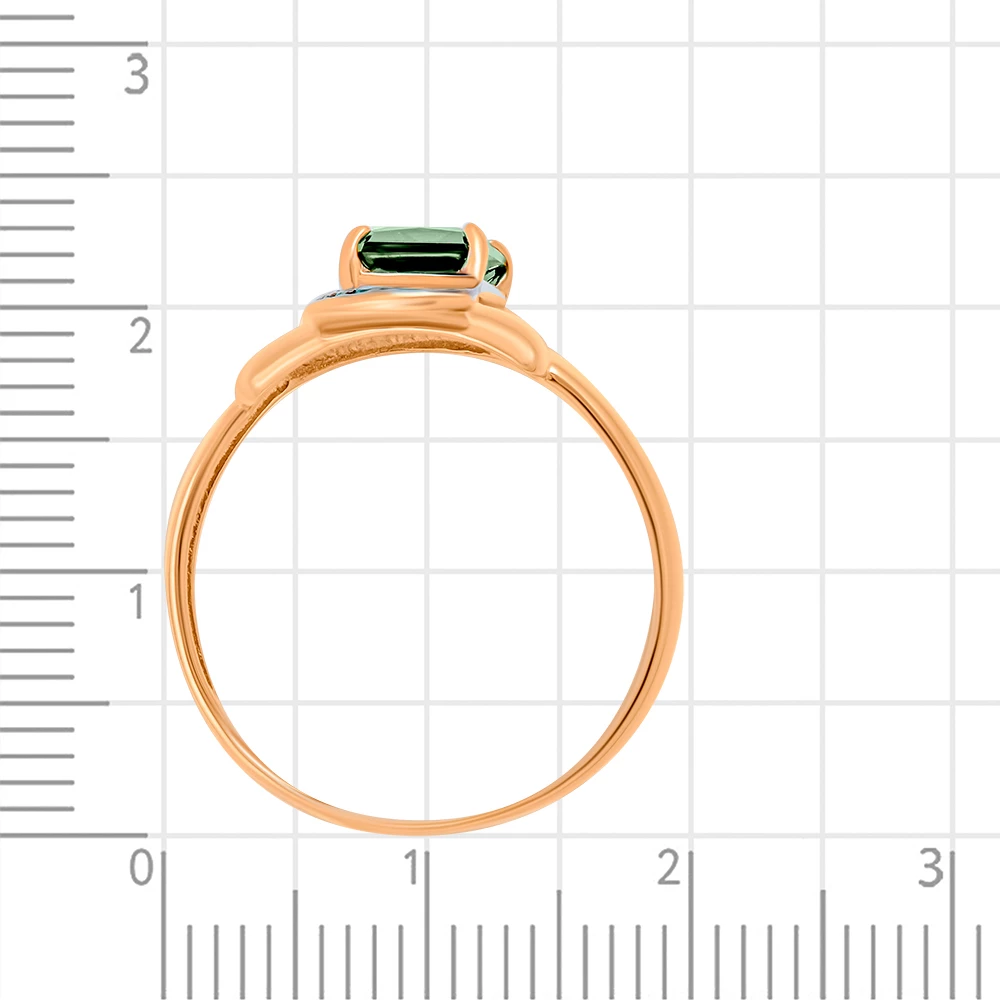 Кольцо с турмалином синтетическим и фианитами из красного золота 585 пробы 3