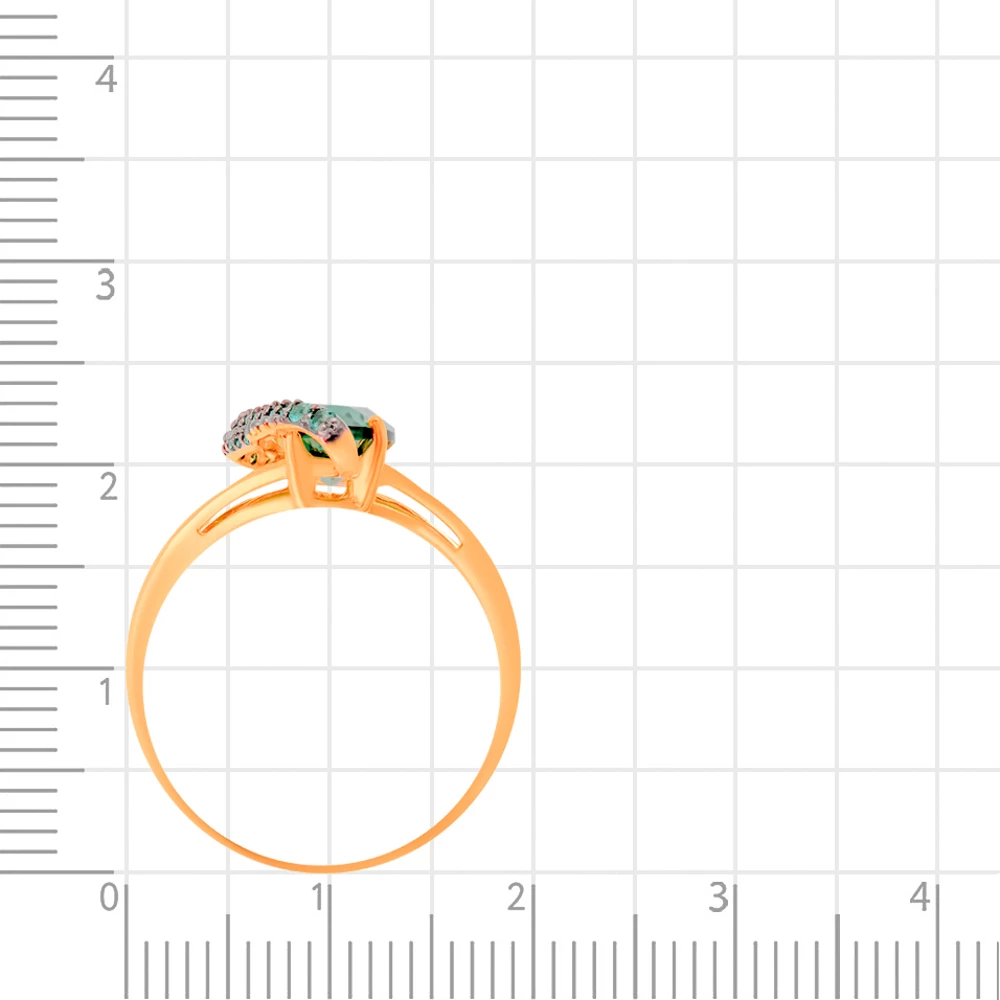 Кольцо с турмалином синтетическим и фианитами из красного золота 585 пробы 3