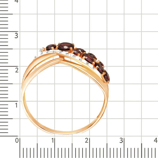 Кольцо с гранатом и фианитами из красного золота 585 пробы 3