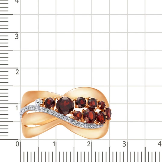Кольцо с гранатом и фианитами из красного золота 585 пробы 2