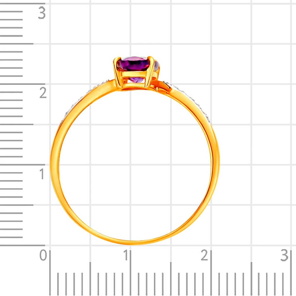 Кольцо с аметистом и фианитами из красного золота 585 пробы 3
