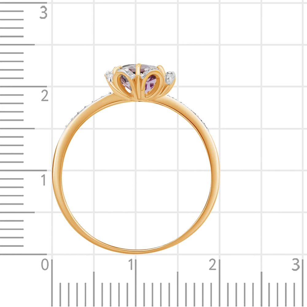 Кольцо с аметистом и фианитами из красного золота 585 пробы 4