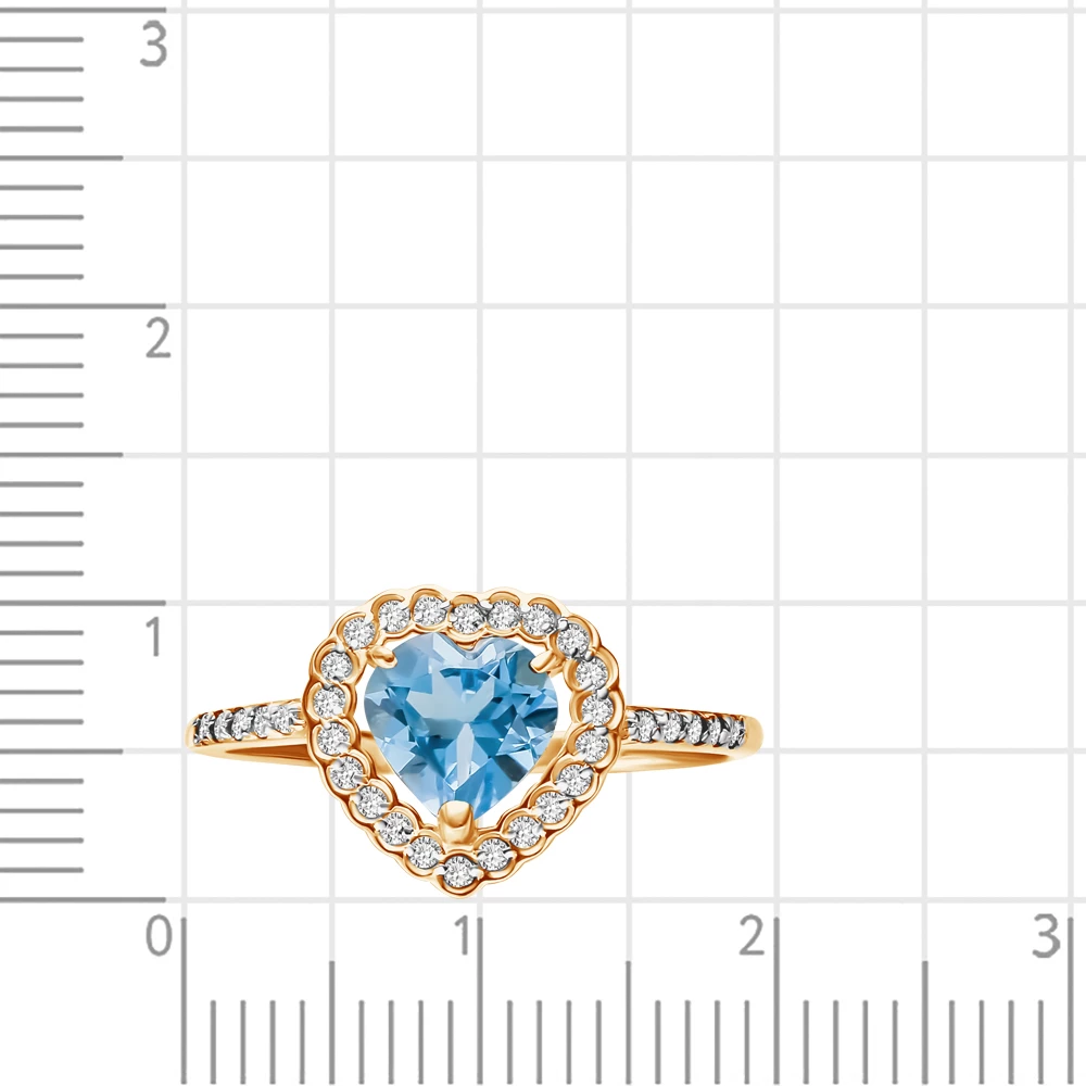 Кольцо с топазом и фианитами из красного золота 585 пробы 2