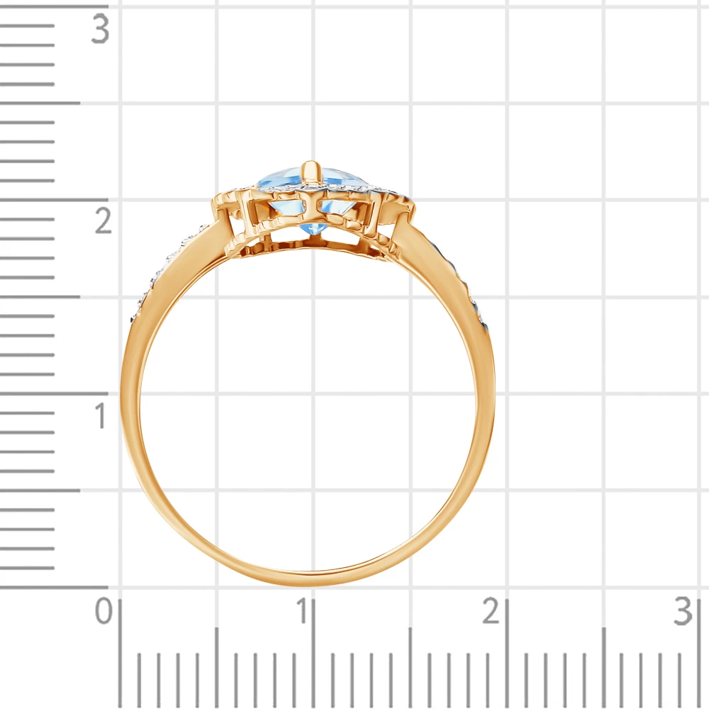 Кольцо с топазом и фианитами из красного золота 585 пробы 3