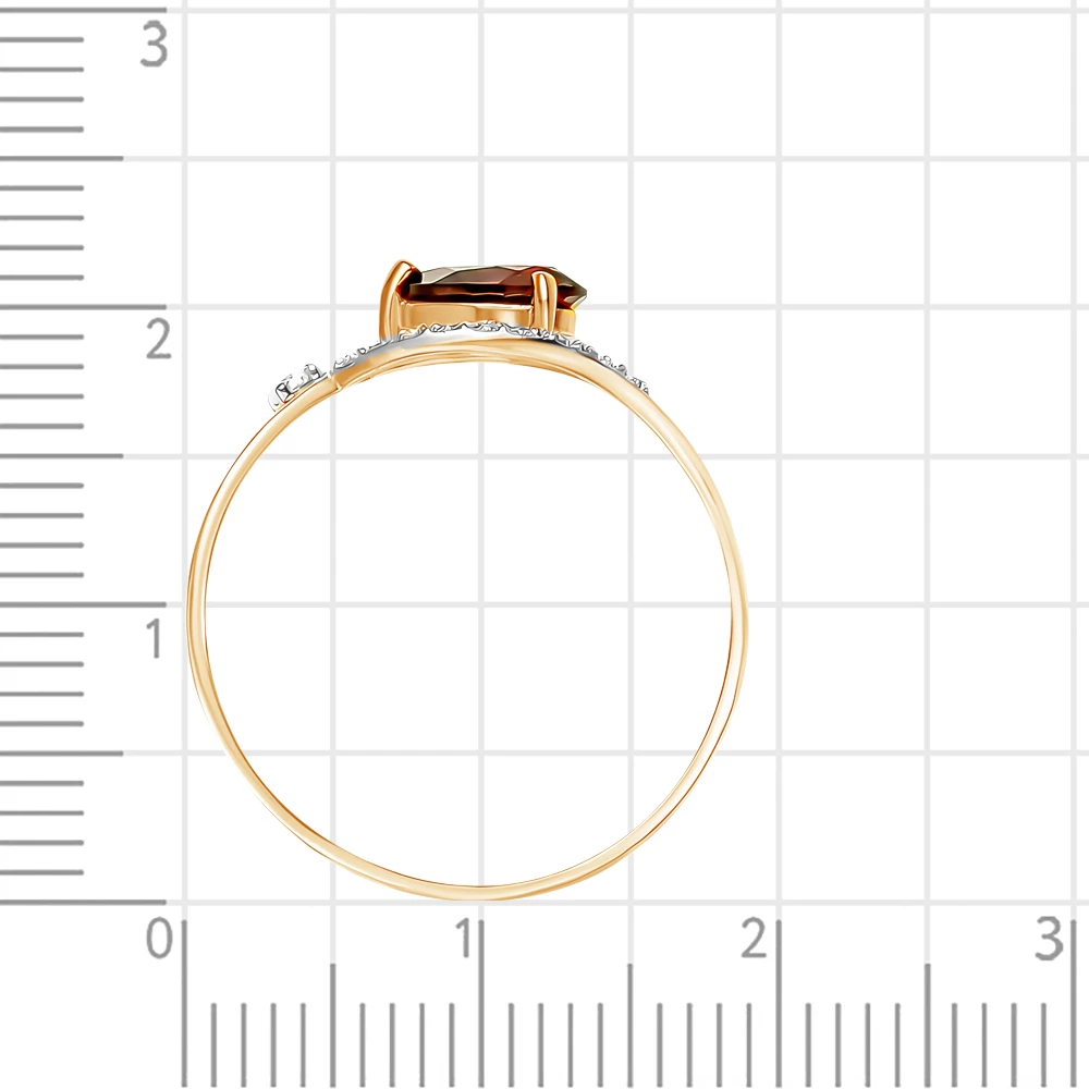 Кольцо с гранатом и фианитами из красного золота 585 пробы 3