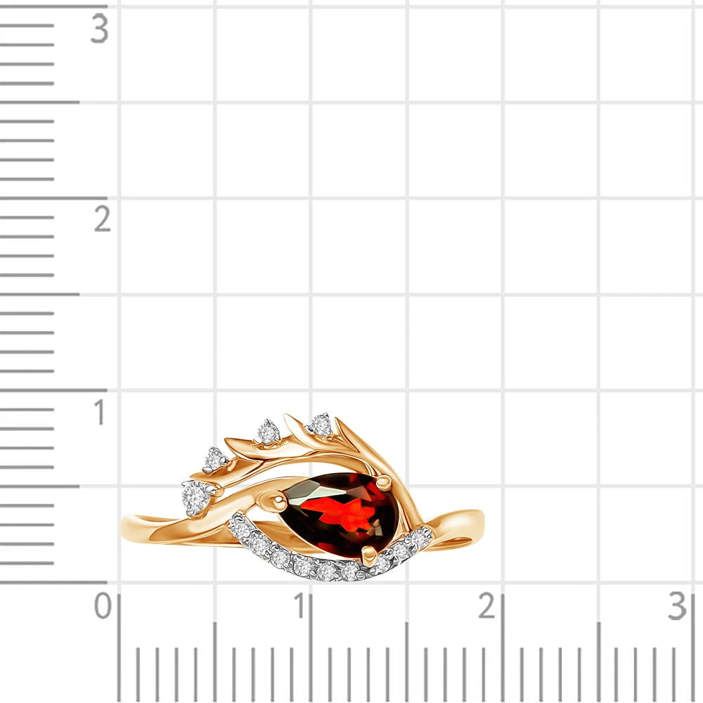 Кольцо с гранатом и фианитами из красного золота 585 пробы 2