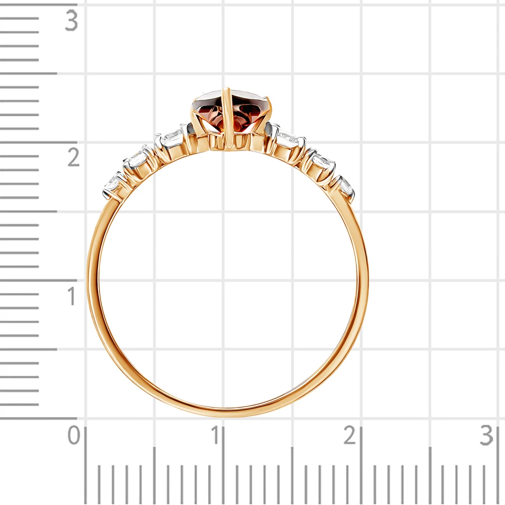Кольцо с гранатом и фианитами из красного золота 585 пробы 4