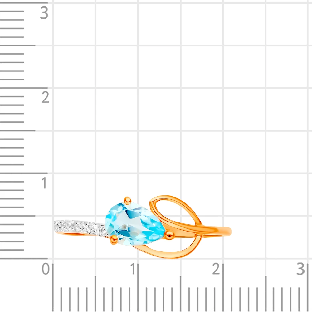 Кольцо с топазом и фианитами из красного золота 585 пробы 2