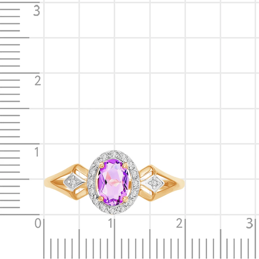 Кольцо с аметистом и фианитами из красного золота 585 пробы 3