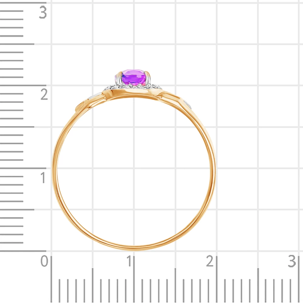 Кольцо с аметистом и фианитами из красного золота 585 пробы 4