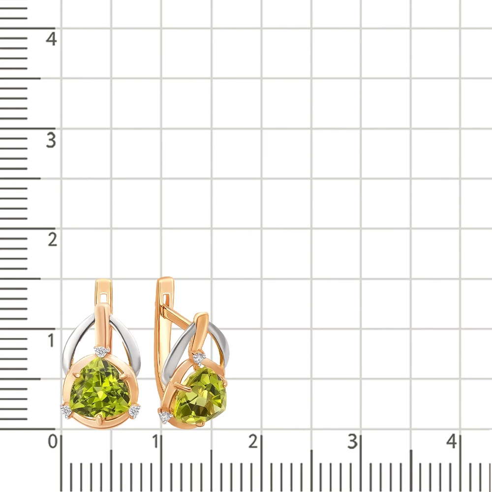 Серьги с хризолитом и фианитами из красного золота 585 пробы 2