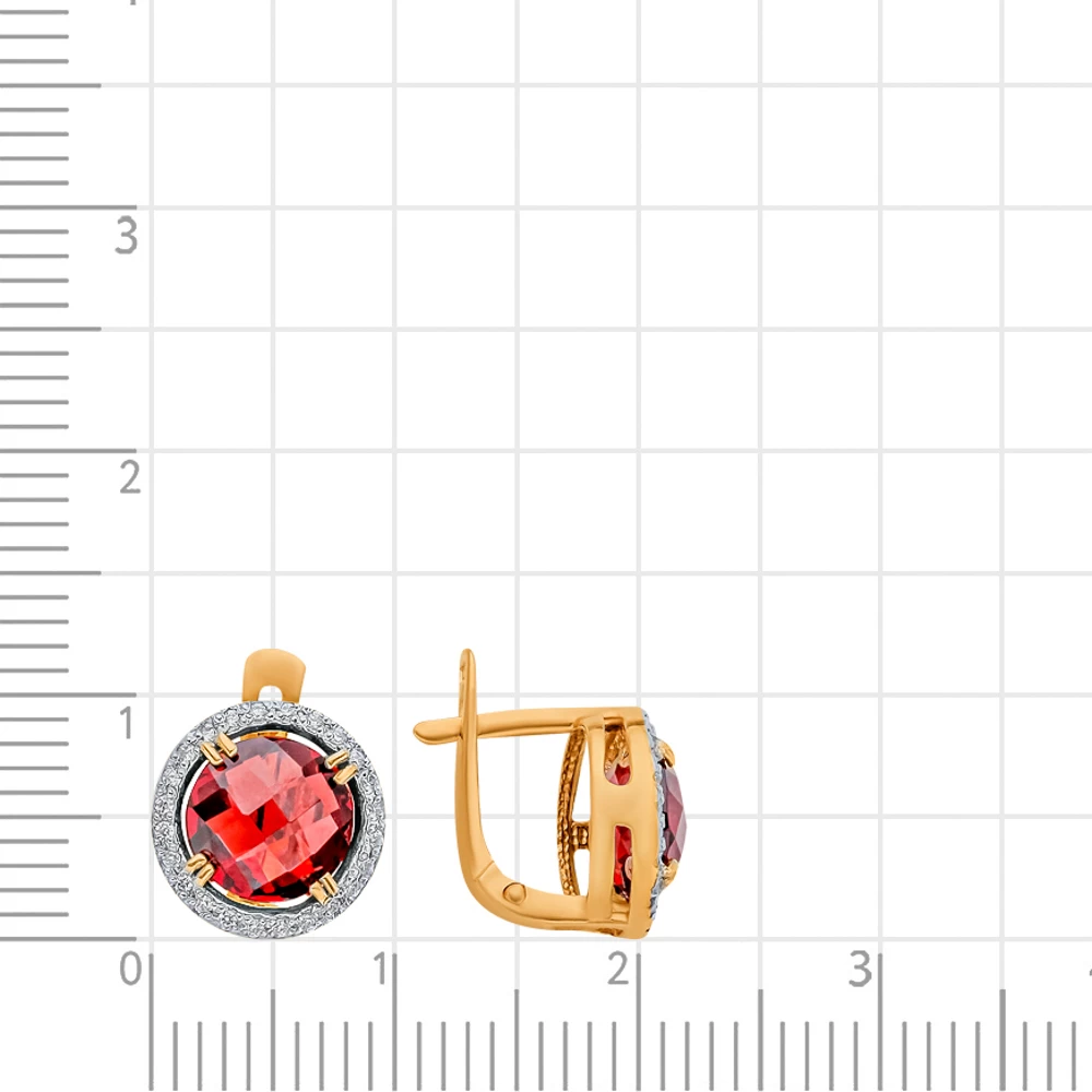 Серьги с гранатом и фианитами из красного золота 375 пробы 2