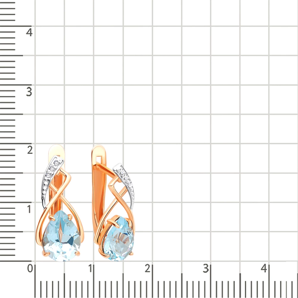 Серьги с топазом и фианитами из красного золота 375 пробы 2