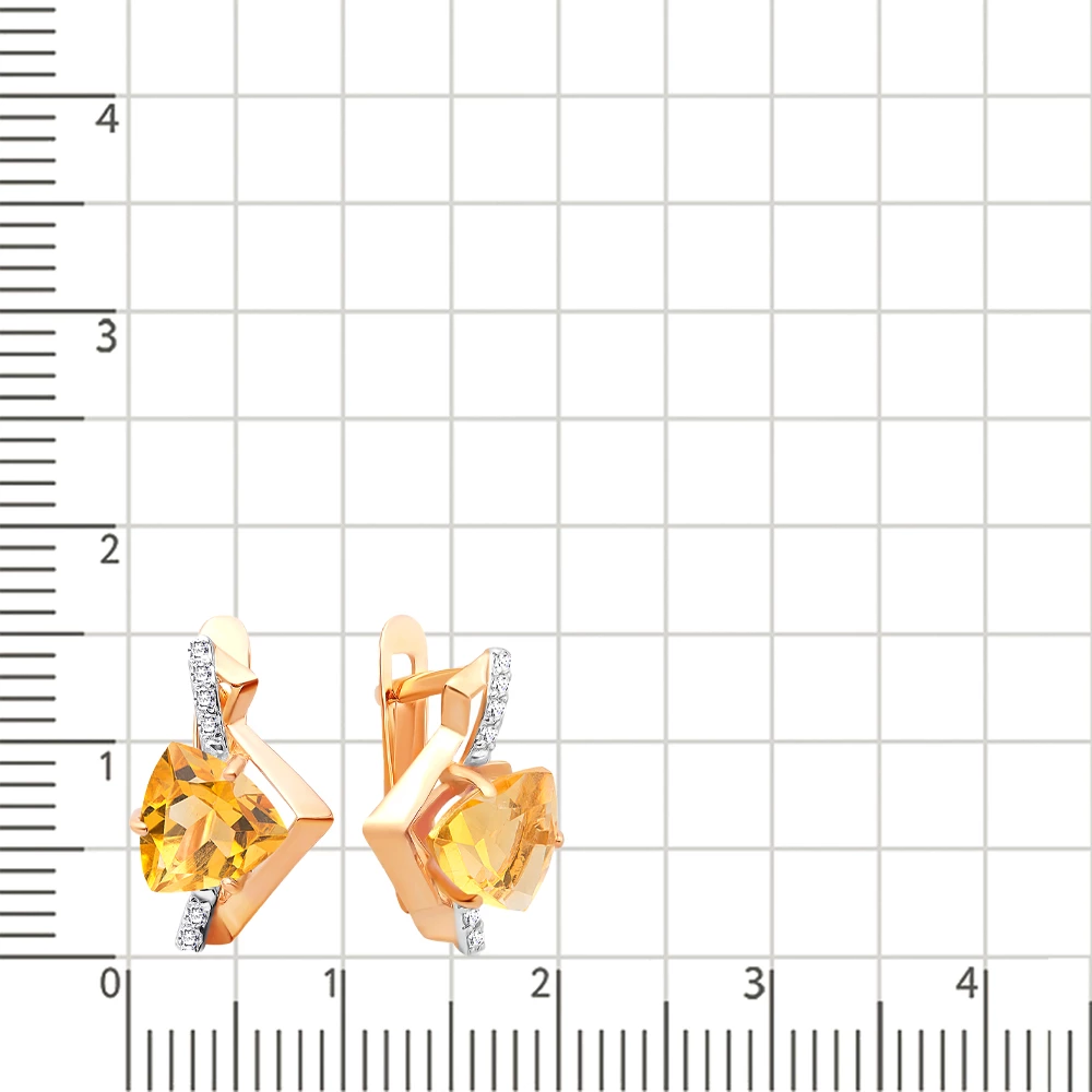 Серьги с цитрином и фианитами из красного золота 585 пробы 2