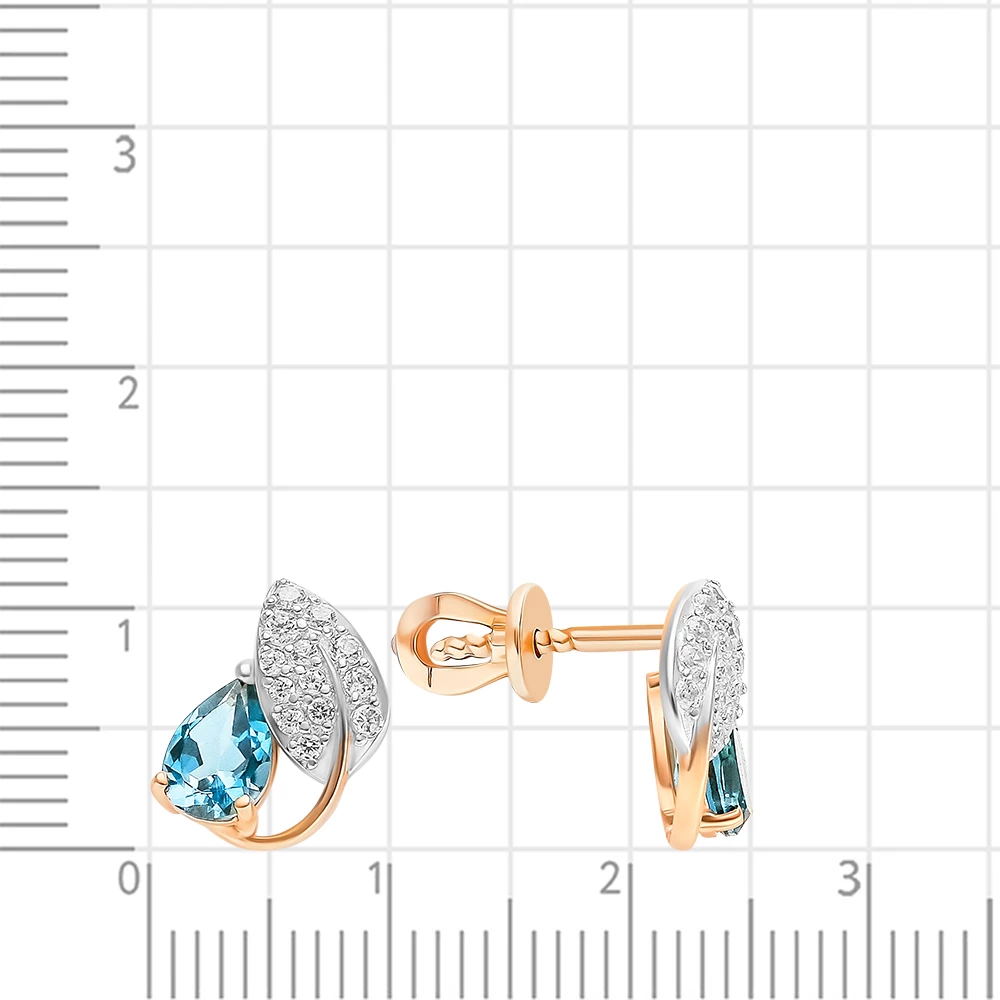 Серьги с топазом лондон и фианитами из красного золота 585 пробы 2