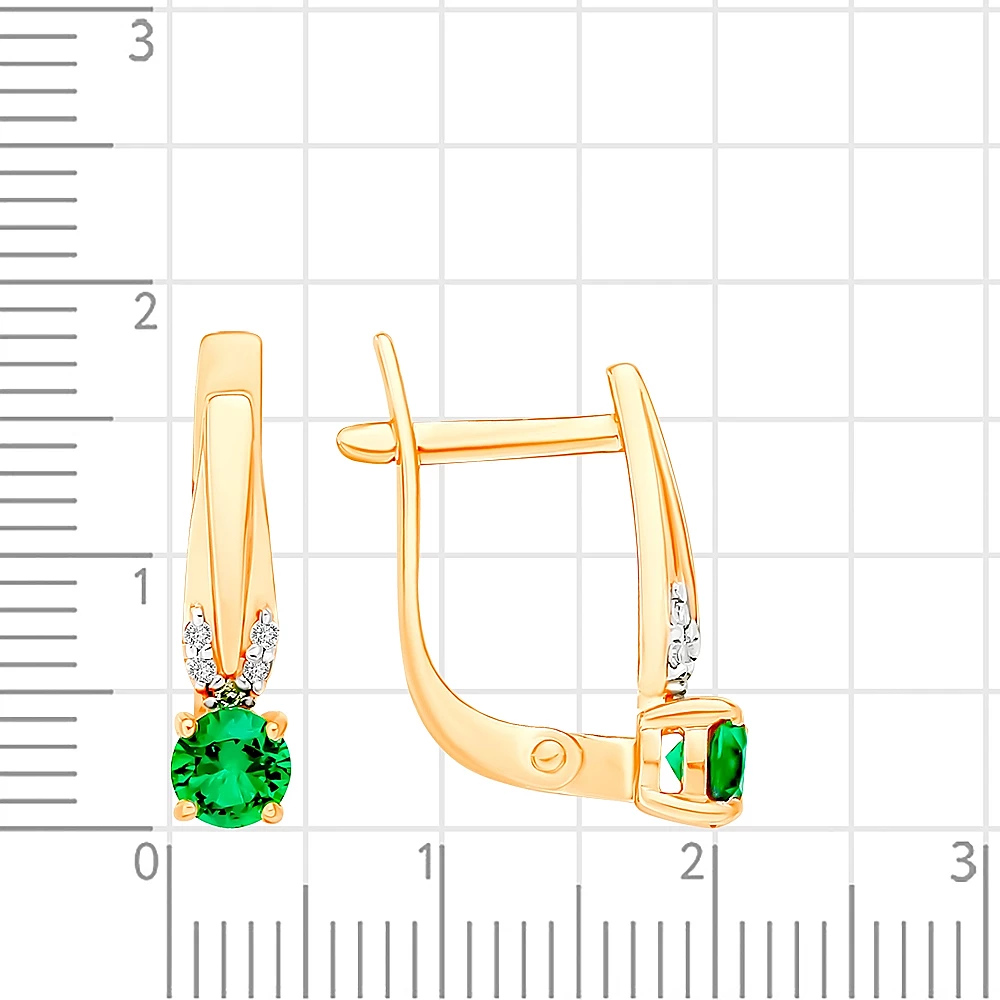 Серьги с гидротермальным изумрудом и бриллиантами из красного золота 375 пробы 2