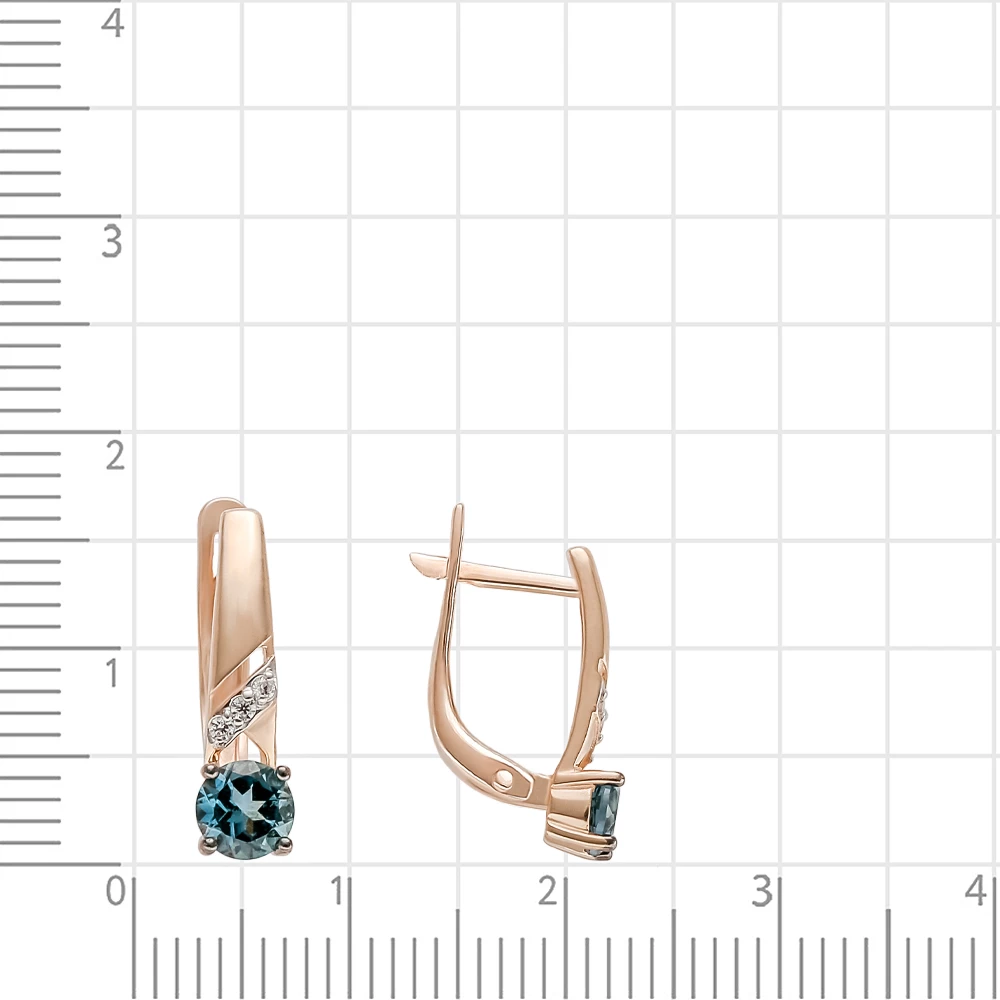 Серьги с топазом лондон и фианитами из красного золота 375 пробы 2