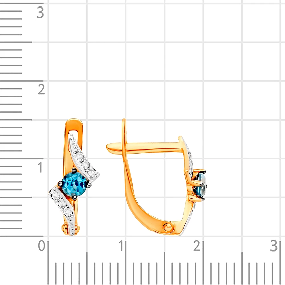 Серьги с топазом лондон и фианитами из красного золота 585 пробы 2