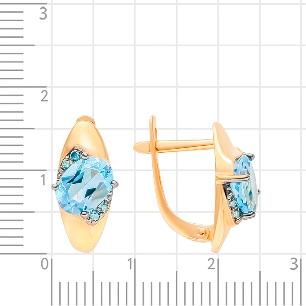 Серьги с топазом и фианитами из красного золота 375 пробы 2